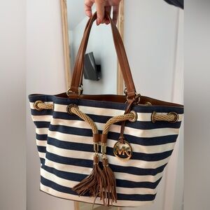 Michael Kors Striped Navy and Tan Tote